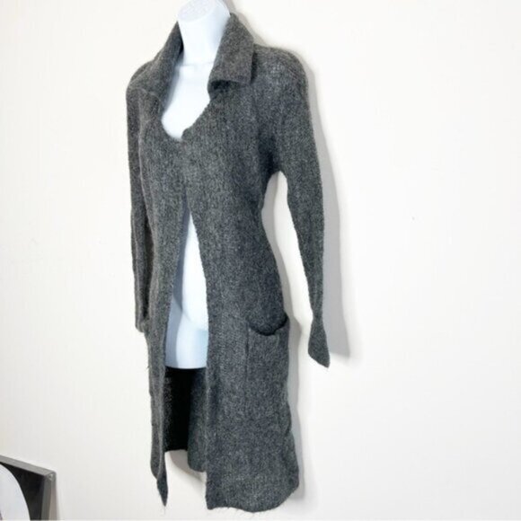 Aritzia Long Cardigan Sweater Duster Mohair Wool Blend Belted Grey Whimsigoth - Picture 5 of 16